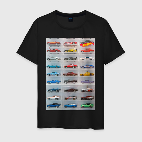 Мужская футболка хлопок Hot Wheels - collection Автомобили на полке, цвет черный