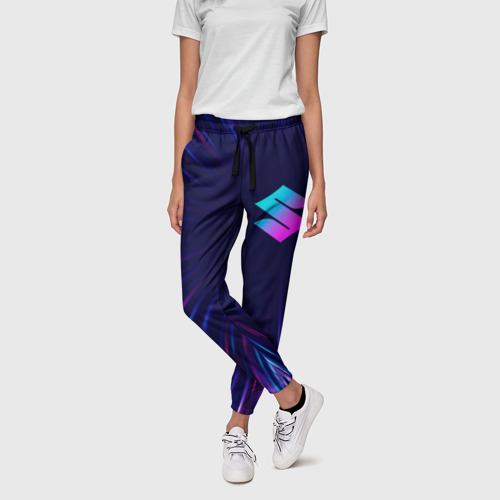 Женские брюки 3D с принтом Suzuki neon speed lines, фото на моделе #1