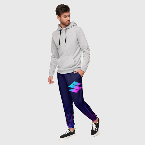 Мужские брюки 3D с принтом Suzuki neon speed lines, фото на моделе #1