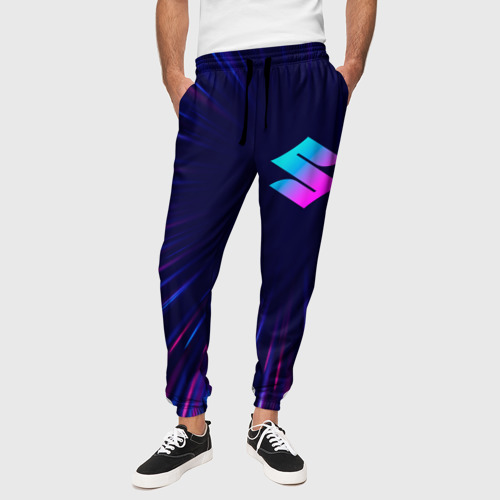 Мужские брюки 3D с принтом Suzuki neon speed lines, вид сбоку #3