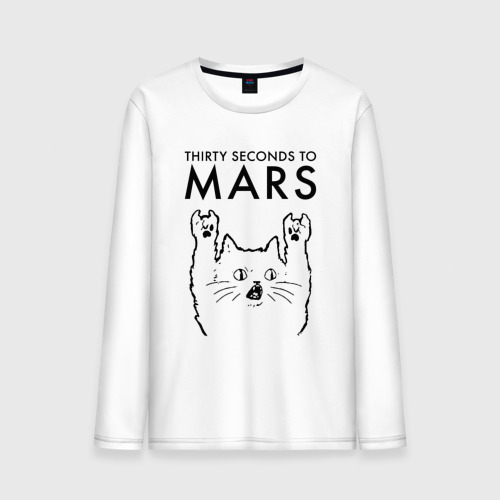 Мужской лонгслив хлопок Thirty Seconds to Mars - rock cat, цвет белый