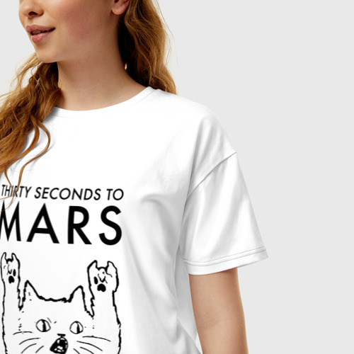 Женская футболка хлопок Oversize Thirty Seconds to Mars - rock cat, цвет белый - фото 3