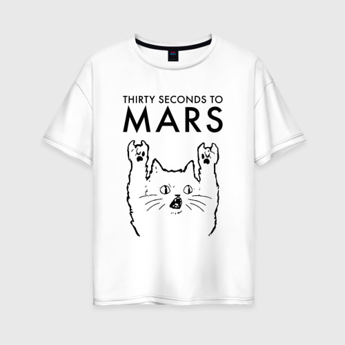 Женская футболка хлопок Oversize Thirty Seconds to Mars - rock cat, цвет белый