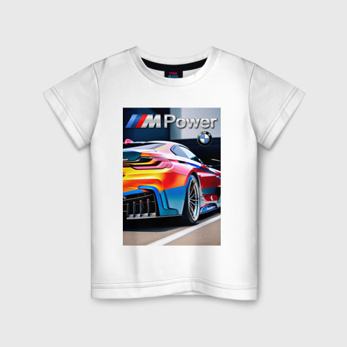 Детская футболка хлопок с принтом BMW M Power - motorsport, вид спереди #2