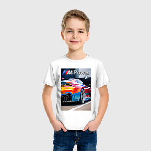 Детская футболка хлопок с принтом BMW M Power - motorsport, фото на моделе #1