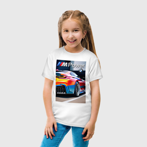 Детская футболка хлопок с принтом BMW M Power - motorsport, вид сбоку #3