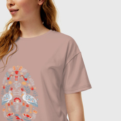 Женская футболка хлопок Oversize Аисты и цветы - фото 2