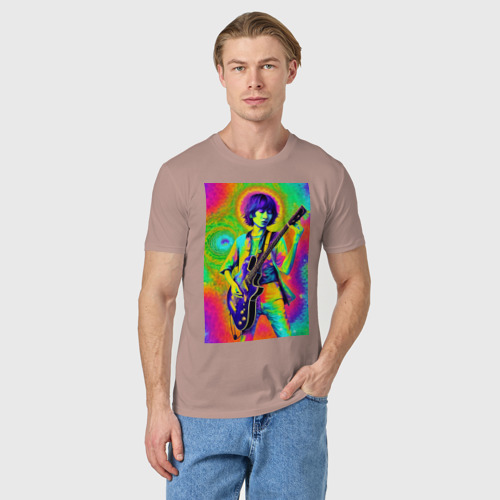 Мужская футболка хлопок Психоделическая гитара, цвет пыльно-розовый - фото 3