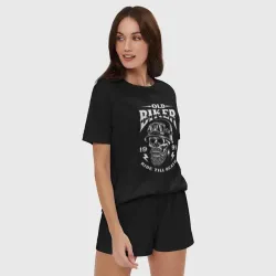 Женская пижама с шортиками хлопок Старый байкер - фото 2