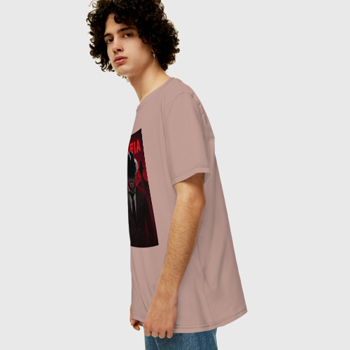 Мужская футболка хлопок Oversize с принтом Мафия анонимусов, вид сбоку #3