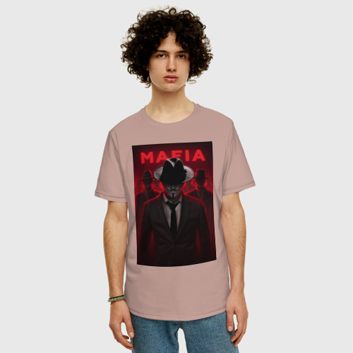 Мужская футболка хлопок Oversize с принтом Мафия анонимусов, фото на моделе #1