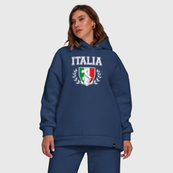 Костюм с принтом Italy map для женщины, вид на модели спереди №5. Цвет основы: темно-синий