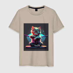 Мужская футболка хлопок Кот самурай с мечами