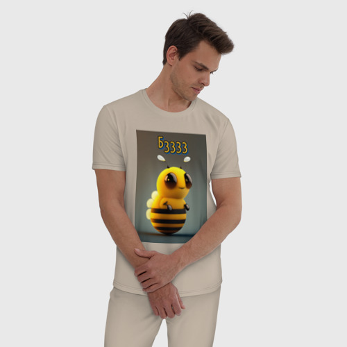 Мужская пижама хлопок Милая пчелка - Бзззз, цвет миндальный - фото 3