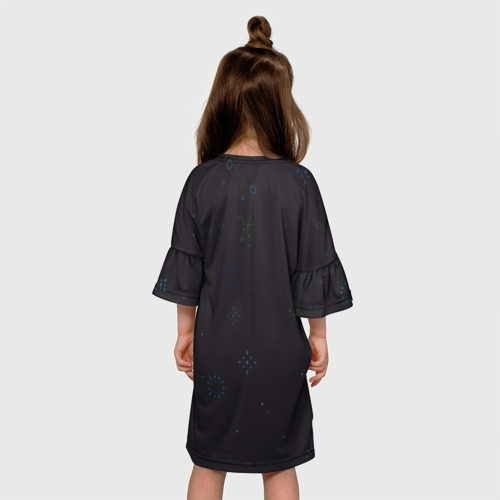 Детское платье 3D с принтом Черный кот на фоне созвездий, вид сзади #2