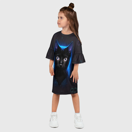 Детское платье 3D с принтом Черный кот на фоне созвездий, фото на моделе #1