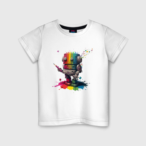 Детская футболка хлопок с принтом Робот с красками, вид спереди #2