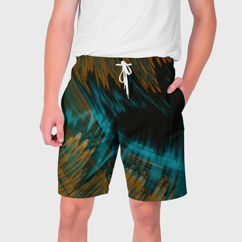 Мужские шорты 3D с принтом Переплетание двух цветов в абстракции, вид спереди #2