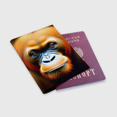 Обложка для паспорта матовая кожа Орангутан - Обезьяна, от которой веет добротой, цвет черный - фото 3