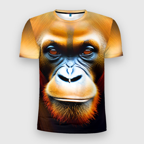 Мужская футболка 3D Slim с принтом Орангутан - Обезьяна, от которой веет добротой, вид спереди #2