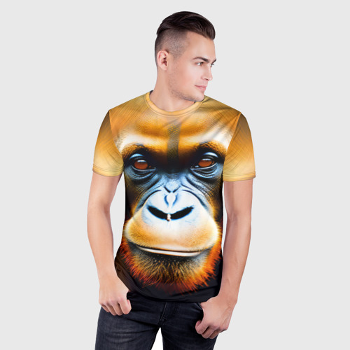 Мужская футболка 3D Slim с принтом Орангутан - Обезьяна, от которой веет добротой, фото на моделе #1
