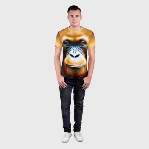 Мужская футболка 3D Slim с принтом Орангутан - Обезьяна, от которой веет добротой, вид сбоку #3