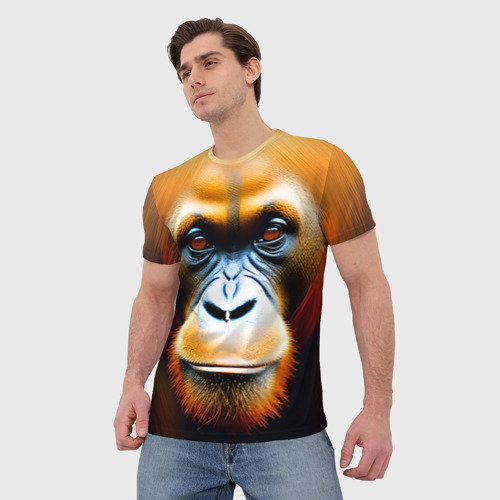 Мужская футболка 3D с принтом Орангутан - Обезьяна, от которой веет добротой, фото на моделе #1