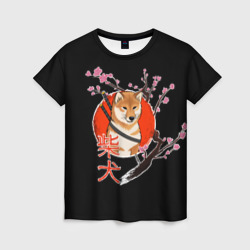Женская футболка 3D Сиба ину самурай