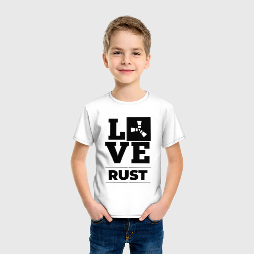 Детская футболка хлопок с принтом Rust love classic, фото на моделе #1