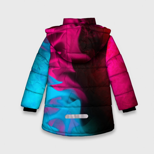 Зимняя куртка для девочек 3D с принтом Counter Strike 2 - neon gradient: по-вертикали, вид сзади #1