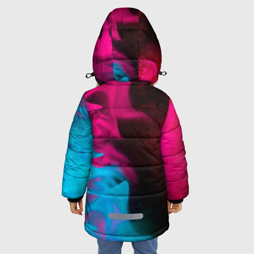 Зимняя куртка для девочек 3D с принтом Counter Strike 2 - neon gradient: по-вертикали, вид сзади #2