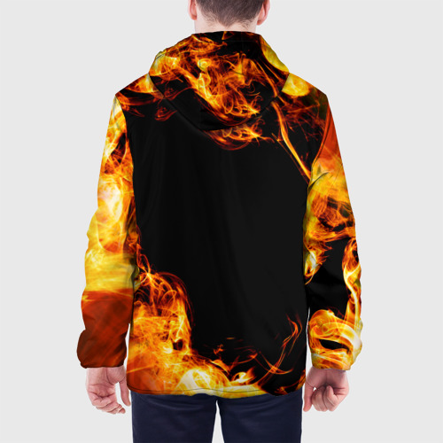 Мужская куртка 3D с принтом Powerwolf и пылающий огонь, вид сзади #2
