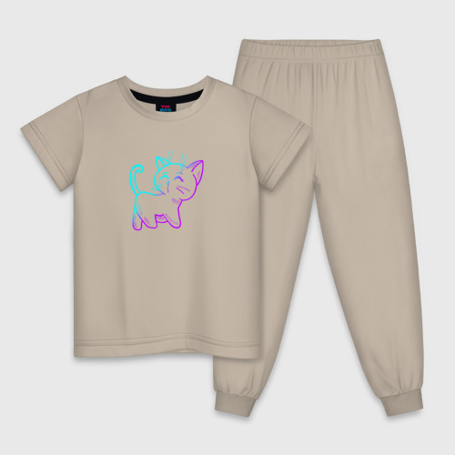 Детская пижама хлопок с принтом Котик градиент, вид спереди #2