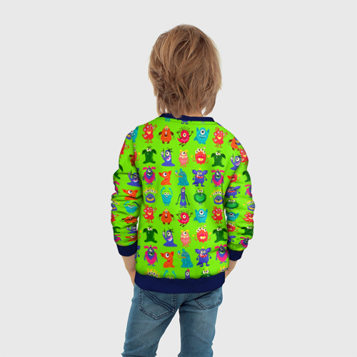 Детский свитшот 3D с принтом Разноцветные монстрики, вид сзади #2