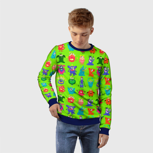 Детский свитшот 3D с принтом Разноцветные монстрики, фото на моделе #1