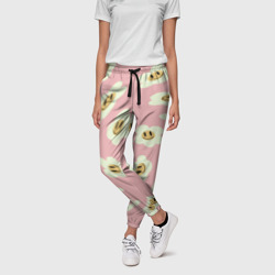 Женские брюки 3D Искаженные смайлы-цветы на розовом паттер - фото 2
