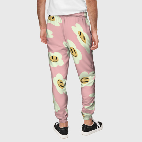 Мужские брюки 3D Искаженные смайлы-цветы на розовом паттер, цвет 3D печать - фото 5