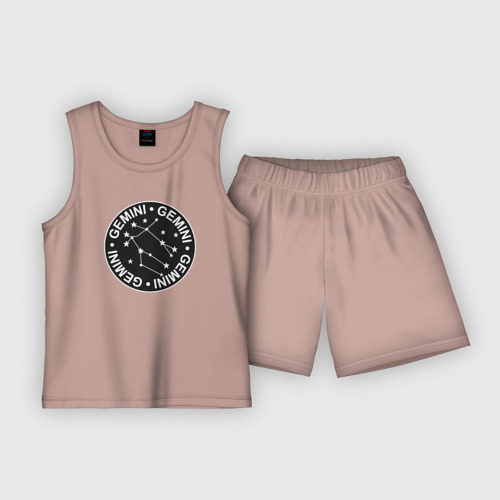 Детская пижама с шортами хлопок Близнецы - знак зодиака, цвет пыльно-розовый
