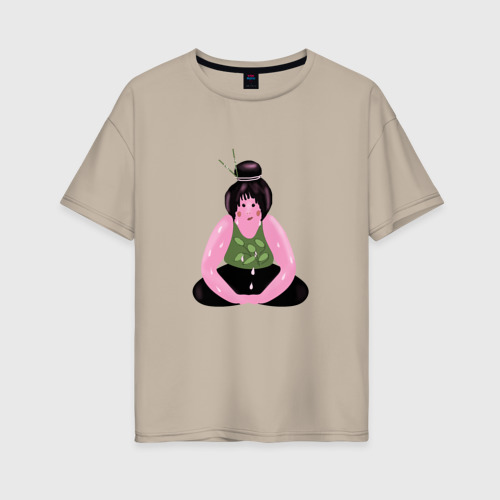 Женская футболка хлопок Oversize с принтом Толстушка-йогиня, вид спереди #2