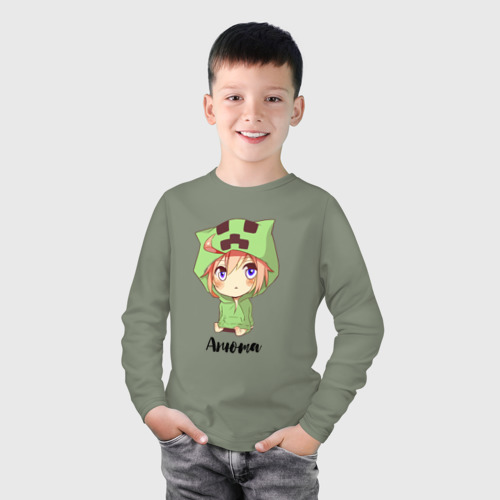 Детский лонгслив хлопок с принтом Анюта - Майнкрафт, фото на моделе #1