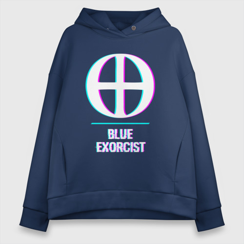 Женское худи Oversize хлопок Символ Blue Exorcist в стиле glitch