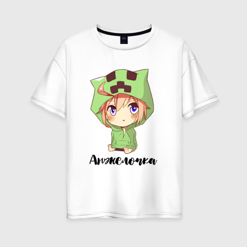 Женская футболка оверсайз из хлопка с принтом Анжелочка — Майнкрафт, вид спереди №1