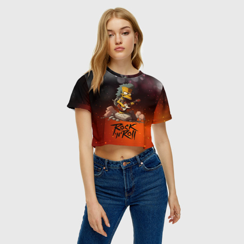 Женская футболка Crop-top 3D Simpsons rock n roll, цвет 3D печать - фото 3