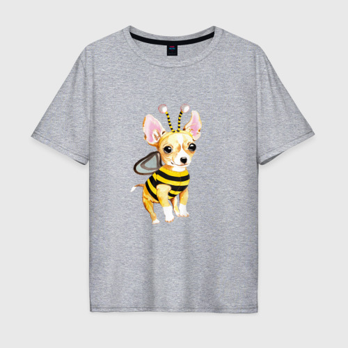 Мужская футболка хлопок Oversize Пчелка чихуахуа, цвет меланж