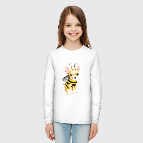 Детский лонгслив хлопок Пчелка чихуахуа, цвет белый - фото 5