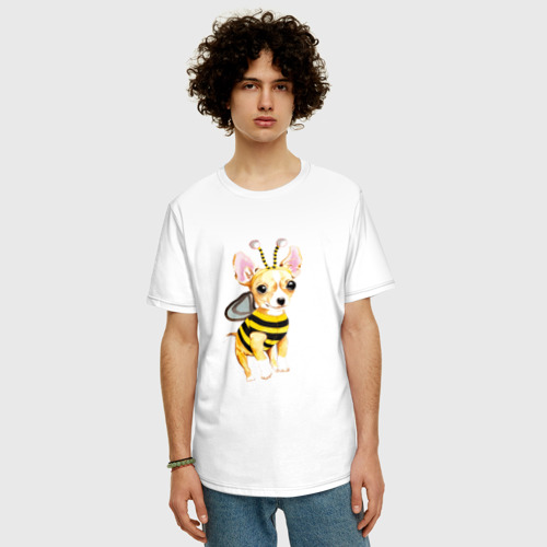 Мужская футболка хлопок Oversize с принтом Пчелка чихуахуа, фото на моделе #1