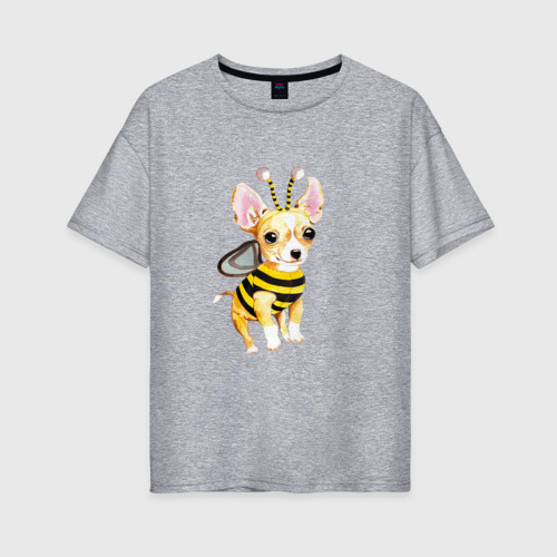 Женская футболка хлопок Oversize Пчелка чихуахуа, цвет меланж