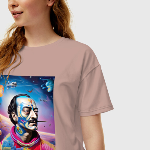Женская футболка хлопок Oversize Salvador Dali in space - neural network, цвет пыльно-розовый - фото 3