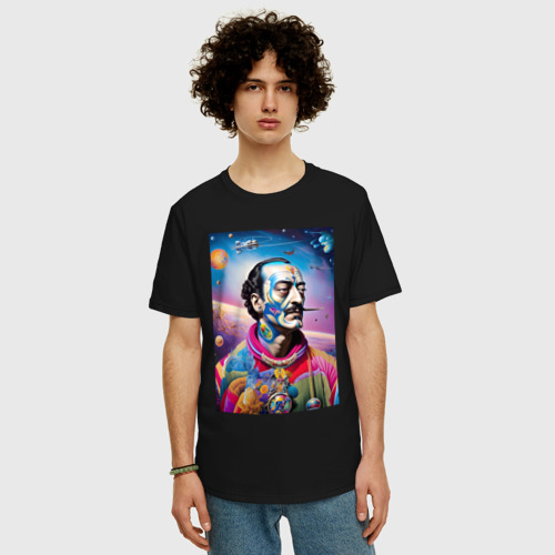 Мужская футболка хлопок Oversize Salvador Dali in space - neural network, цвет черный - фото 3
