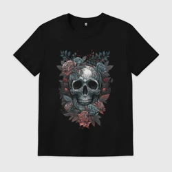 Мужская футболка хлопок Череп в розах тату